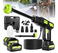 Limpiador de alta presión compatible con batería Makita, 270 L/H, con batería portátil de 2 x 4 Ah, con válvula de cierre, 6 en 1 y boquilla y manguera de 5 m, para limpieza y riego de jardín