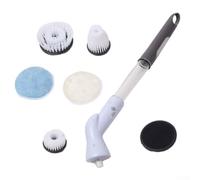 Limpiador de baño eléctrico giratorio inalámbrico con 6 cabezales, cepillo de alimentación recargable por USB para azulejos, lechada, bañera, ducha, suelo, limpieza profunda, mango extensible (blanco)
