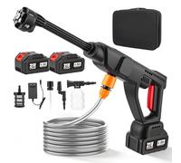 Limpiadora a Presión a Batería, 1100PSI, 500L/h, con 2 Baterías de 4,0 Ah, Boquilla Giratoria 6 en 1, Pulverizador de Espuma, Manguera de 5M, Limpiadora a Presión Portátil para Coches,Terrazas(DJ-807)