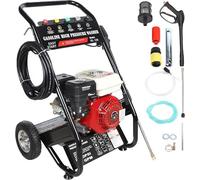 Limpiadora a presión de gasolina de 7,5 CV, de uso profesional, de 4 tiempos, con 5 boquillas y manguera, con una presión de 170-190 bar. Incluye motor de gasolina, limpiador de superficies, sistema d