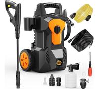 Limpiadora a presión eléctrica - 1600 W, presión máxima de 140 bares, caudal de agua de 420 litros por hora, color naranja y negro