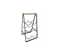 LIN HOME Botellero de Metal Negro de 3 Niveles para 6 Botellas, Soporte para Vino con Asa Superior de Madera, Organizador Decorativo para Cocina, Comedor, Bar Doméstico y Salón,37x20cm,RS02216