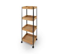 LIN HOME Carrito Organizador de 4 Niveles con Bandejas de Bambú y Bastidor Metálico Negro, Mueble Auxiliar con Ruedas para Cocina, Dormitorio, Baño y Despacho,35x25x95cm,XZ-22229