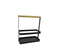 LIN HOME Cesta de Almacenamiento 2 Niveles con Asa de Madera - Organizador Portátil Metal Negro, 20×10×24 cm, XZ-22303-1 - Práctico y Durable para Ordenar Espacios