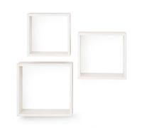 LIN HOME Conjunto de 3 Estantes Flotantes Cuadrados de Madera en Color Blanco, Repisas Decorativas de Pared Multiuso para Salón, Dormitorio, Cocina y Despacho XZ-24974