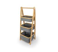LIN HOME Estantería Baño de Bambú con 3 Cestos de Tela 45x35x115cm - Mueble de Almacenaje para Ropa Sucia