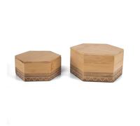 LIN HOME Juego de 2 Cajas Organizadoras Hexagonales de Bambú con Tapa