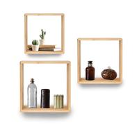 LIN HOME Juego de 3 Estanterías Decorativas de Bambú Marcos Cuadrados de Pared en Bambú Natural para Salón, Dormitorio, Pasillo, Oficina y Entrada XZ-24973