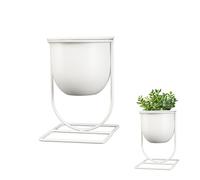 LIN HOME Maceta para Plantas De Metal, Blanca, Ø11 × 16 Cm | Soporte elevado, formato compacto para escritorio y hogar, estilo minimalista RS02213-1