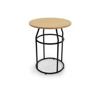 LIN HOME Mesa de Centro Redondo de Metal y Madera para Café 45x55.5cm - Mesa de Salón Montaje Fácil, Estilo Moderno