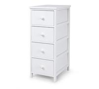 LIN HOME Mueble Organizador Blanco de 4 Cajones - 70x28x37cm, de Madera MDF y Cedro, para Dormitorio, Sala o Baño - Cajonera Auxiliar Moderna y Compacta para Almacenamiento