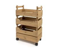 LIN HOME Organizador Extraibles con Ruedas 3 Niveles para Fruteria 38x25x65cm - Cajas de Almacenaje de Madera para Organizar Frutas y Verduras Color Madera