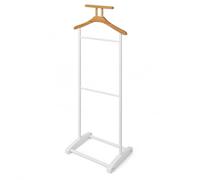 LIN HOME Perchero Galán de Noche de Metal Blanco y Bambú 45×28×109 cm