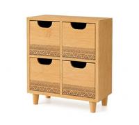 LIN HOME RS02168 Cajonera De Bambú De 4 Cajones, Mueble De Almacenamiento Vertical, Diseño Minimalista Y Ecológico, para Dormitorio, Baño O Entrada, Color Natural