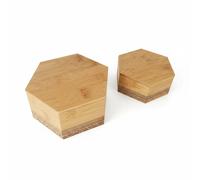LIN HOME RS02172 Juego de 2 Mini Cajas Hexagonal de Bambú Natural para Alamcenamiento 14.5x12.5x7cm + 12.5x10.5x5cm- Cajas Pequeña para Joyas, Manualidades DIY, Decorar