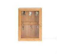 LIN HOME RS02173 Caja Colgador de Llaves para Pared de Bambú y Madera con Tapa de Cristal