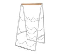 LIN HOME RS02216-1 Botellero de Metal para 6 Botellas Diseño Elegante Blanco - Estante para Vinos Plegable con Mango de Madera