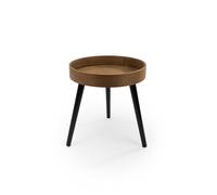LIN HOME RS03222 Mesa Auxiliar Redonda de Madera Maciza con Tres Patas de Madera, Mesita Lateral con Bandeja Elevada para Salón, Dormitorio, Balcón y Habitación Infantil 39x41.8cm