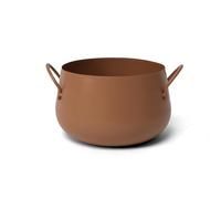 LIN HOME RS22105 Maceta de Metal Marrón Mate con Asas Remachadas, Jardinera Redondeada para Interior y Exterior, Ideal para Salón, Terraza, Balcón y Entrada 10x16cm Ø