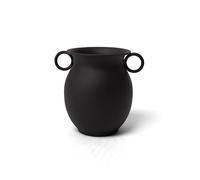 LIN HOME RS22108-1 Maceta de Metal Negro Mate con Doble Asa y Forma Redondeada, Jardinera Pequeña para Interior y Exterior, Ideal para Salón, Balcón, Terraza y Escritorio 13x10cm Ø