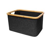 LIN HOME RS24048 Cesto de Tela Plegable Negro para Ropa Sucia Rectangulo con Asa de Bambú - Cesta Organizadora Multiuso para Ropas, Lavadero Baño Dormitorio 45x30x24.5cm