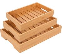 LIN HOME Set de 3 Bandejas de Bambú con Asas Ocultas, Organizadores Multiusos para Cocina, Comedor y Salón, Medidas: 38x26, 35x23, 32x20 cm, 5 cm de Alto,XZ-22115-1