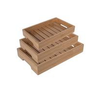 LIN HOME Set de 3 Bandejas de Bambú con Asas Ocultas, Organizadores Multiusos para Cocina, Comedor y Salón, Medidas: 38x26, 35x23, 32x20 cm, 5 cm de Alto,XZ-22115-1