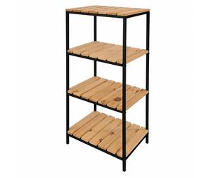 LIN HOME XZ-22110 Estantería de Madera con Marco de Metal Negro de 4 Niveles 30x24x63cm Desmontable - Estantería Organizador para Baño, Salón, Dormitorio de 4 Estantes 4 Estantes negro