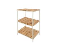 LIN HOME XZ-22111-1 Estantería de 3 Niveles con Marco de Metal Blanco y Baldas de Madera Natural, Estante Organizador Vertical para Salón, Cocina, Dormitorio y Oficina 30x24x44cm