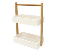 LIN HOME XZ-22130-3 Estantería de 2 Niveles con Bandejas Blancas y Mango de Madera - 32.5×16×43.5 cm - Organizador para Hogar