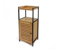 LIN HOME XZ-22170-1 Mueble para Baño con 1 Armario 1 Puerta y 2 Estante 34x30x90cm - Estantería de Bambú y Metal Ideal para Baño Color Negro