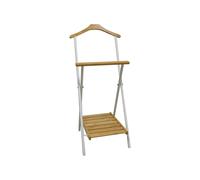 LIN HOME XZ-22179 Toallero de Pie con 2 Barras de Madera y Metal 41x18x80cm para Baño, Lavadero, Dormitorio