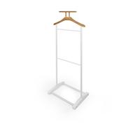 LIN HOME XZ-22183-1 Perchero de Pie de Metal y Madera Natural, Colgador de Ropa con Base Estable y Brazos de Madera, Soporte para Trajes y Abrigos para Dormitorio, Recibidor y Oficina 45x28x109cm