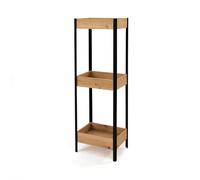 LIN HOME XZ-22223 Estantería de 3 Niveles con Marco de Metal Negro y Baldas de Madera Natural, Estante Organizador Vertical para Salón, Cocina, Dormitorio, Pasillo y Oficina 25x15x70cm