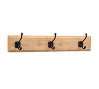 LIN HOME XZ-22235-2 Perchero Pared de Madera Clara con 3 Ganchos Metálicos Vintage - Colgador Decorativo para Entrada, Dormitorio, Baño para Abrigos, Sombrero, Toallas