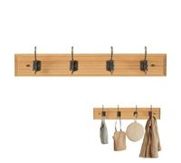 LIN HOME XZ-22235-3 Perchero Pared de Madera Clara con 4 Ganchos Metálicos Vintage - Colgador Decorativo para Entrada, Dormitorio, Baño para Abrigos, Sombrero, Toallas,70x7.5cm
