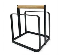 LIN HOME XZ-22297 Soporte para Tablas de Cortar de Metal Blanco con Asa de Madera, Organizador de Cocina para Tablas y Tapas de Ollas Black