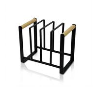 LIN HOME XZ-22299 Organizador de Plato de Metal Negro con Asas de Madera, Soporte Multiusos para Cocina Black