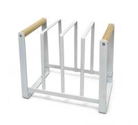 LIN HOME XZ-22299 Organizador de Plato de Metal Negro con Asas de Madera, Soporte Multiusos para Cocina White