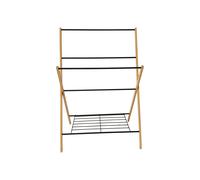 LIN HOME XZ-22320 Secador de Ropa Plegable de Bambú y Metal, con Estante Inferior, Organizador de Baño