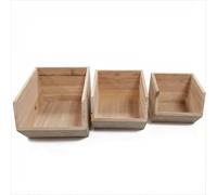 LIN HOME XZ-22333 Juego de 3 Cajas de Almacenamiento de Madera Natural, Organizadores de Tamaño Desigual con Diseño de Boca Inclinada