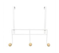 LIN HOME XZ-22381-1 Over-the-Door 3-Hook Rack - White Metal with Wooden Ball Ends, Space-Saving Hanger for Coats, Hats, Towels, Bags - No Drilling Required(3)