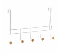 LIN HOME XZ-22381-3 Over-the-Door 3-Hook Rack - White Metal with Wooden Ball Ends, Space-Saving Hanger for Coats, Hats, Towels, Bags - No Drilling Required(5)