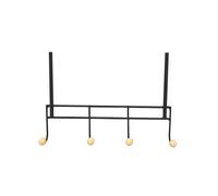 LIN HOME XZ-22382 Gancho para Puerta de Hierro Negro con 3 Puntos de Colgante de Madera - Instalación Sin Taladrar