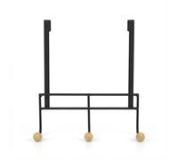 LIN HOME XZ-22382 Gancho para Puerta de Hierro Negro con 3 Puntos de Colgante de Madera - Instalación Sin Taladrar