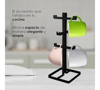 LIN HOME XZ-23182 Soporte para Tazas de Metal, 6 Ganchos, 38,5 cm de Alto, Organizador de Cocina, Blanco Black