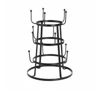 LIN HOME XZ-23184 Porta Tazas de Metal Negro de 3 Capas 23x32.5 cm - Organizador Circular con 12 Ganchos para Tazas de Café, Té y Bebidas