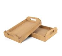 LIN HOME XZ-23277+XZ-23278 Set de 2 Bandejas de Madera Natural Rectangulares con Asas Ahuecadas, Bandejas de Sirvir y Organizar para Cocina, Mesa, Desayuno y Salón