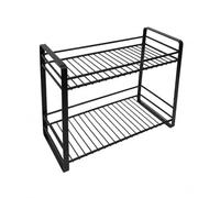 LIN HOME XZ-23310 Estante de Almacenaje de Metal Negro de 2 Niveles para Encimera, Botes y Cuencos, Neceser Multifuncional para Cocina, Escritorio y Baño,31x13x23cm