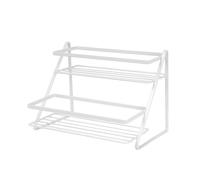 LIN HOME XZ-23313 Estante de 2 Niveles de Metal Blanco con Diseño Inclinado, Organizador de Especias y Cosméticos para Cocina y Baño, 26.5x18x18.5cm